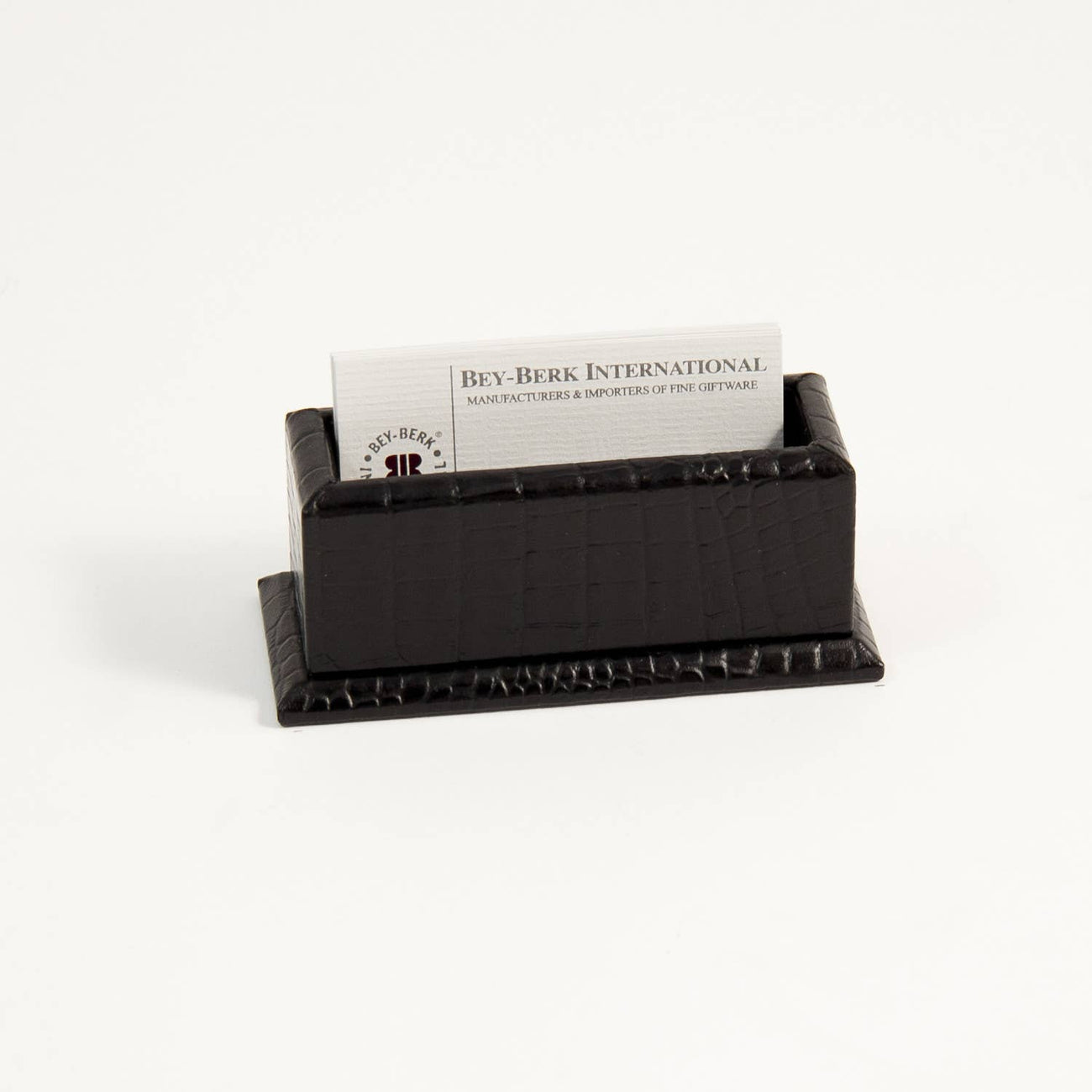 Black "Croco" Leather Business Card Holder.: Black