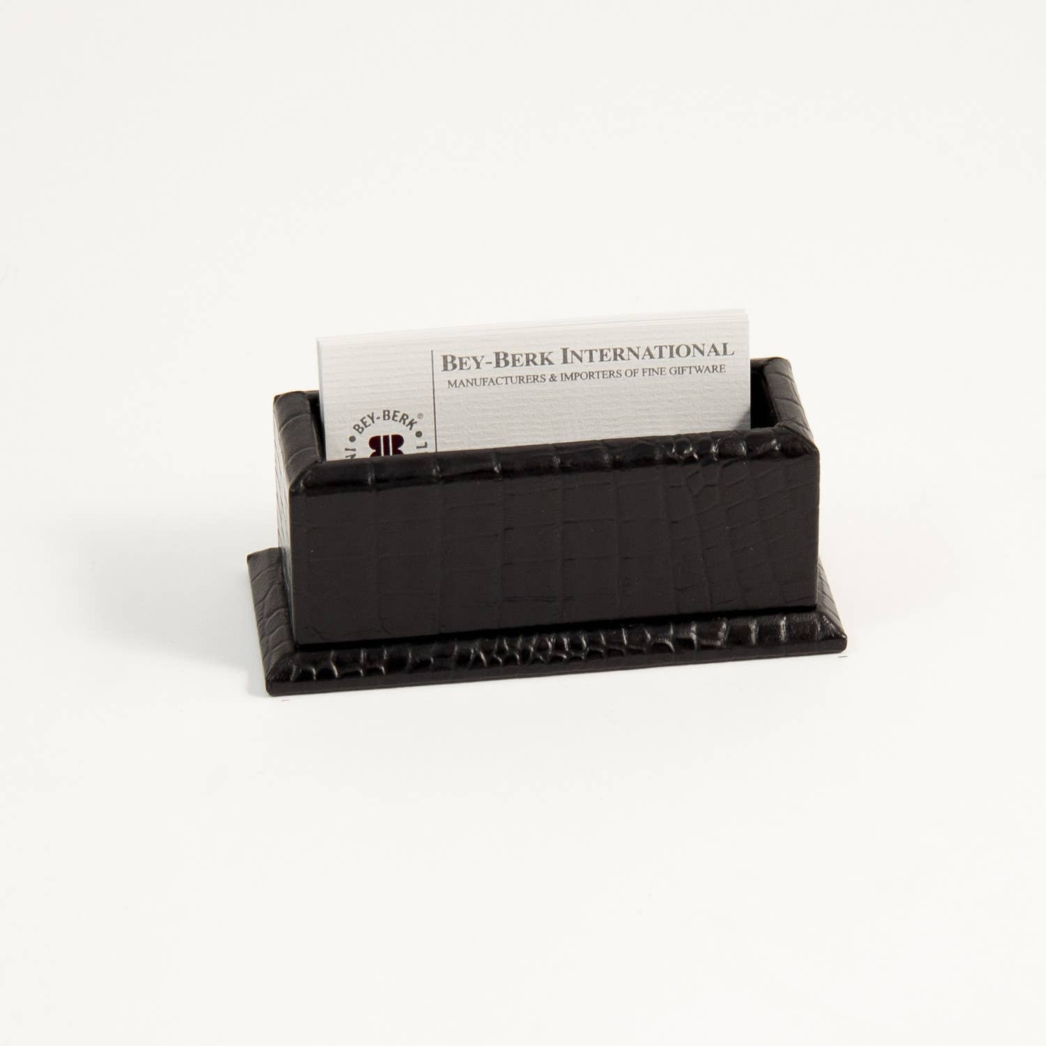 Black "Croco" Leather Business Card Holder.: Black