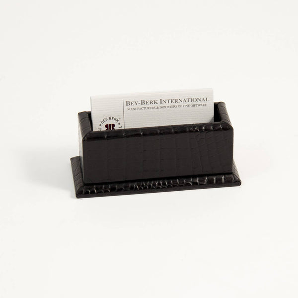 Black "Croco" Leather Business Card Holder.: Black