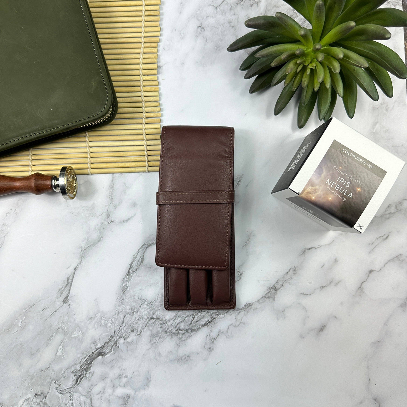 3 Pen Case: Antique Brown