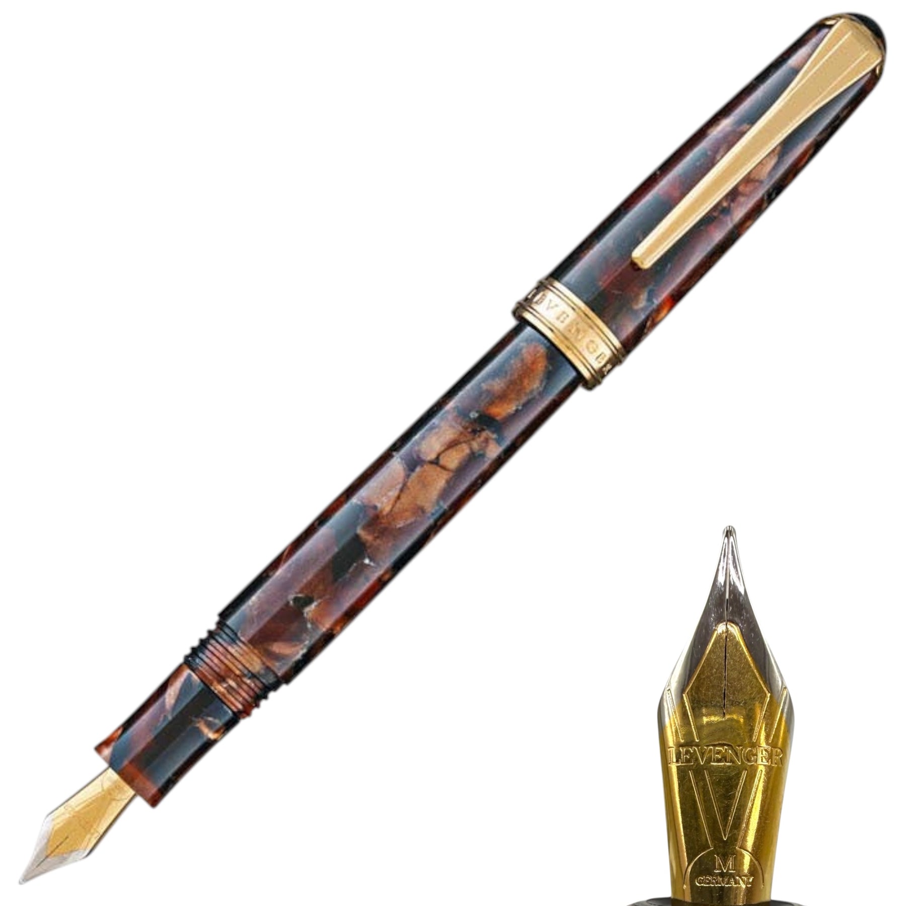 Levenger True Writer Classic Golden Dark Tortoise Fountain Pen — Medium Nib