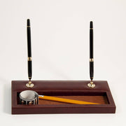 Bey-Berk Leather Double Pen Stand with Gold Plated Accents
