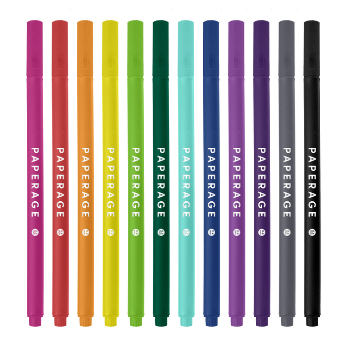 Paperage Felt Tip Fine Line Marker Pens 12PK: Bright