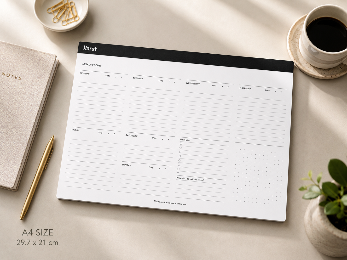Karst A4 Stone Paper Weekly Desk Pad Undated Planner
