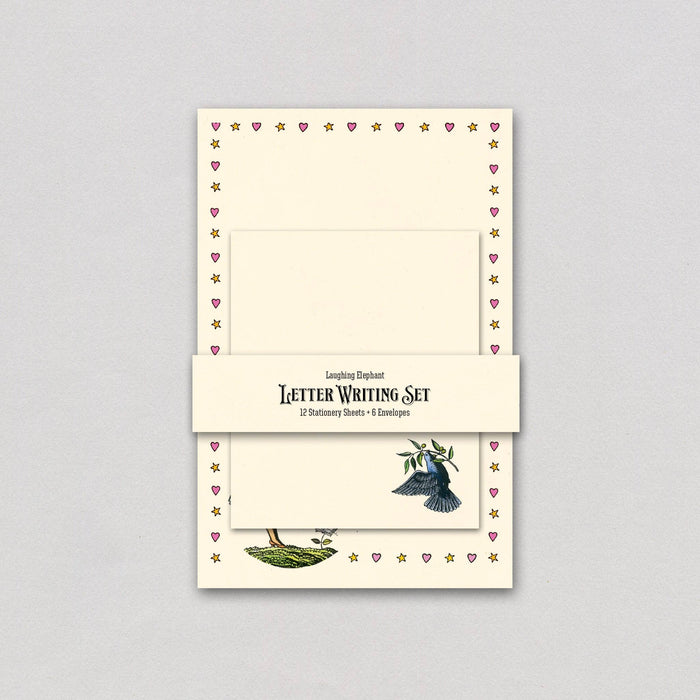 Laughing Elephant Book Lover’s letter writing set with illustrated stationery sheets and matching envelopes