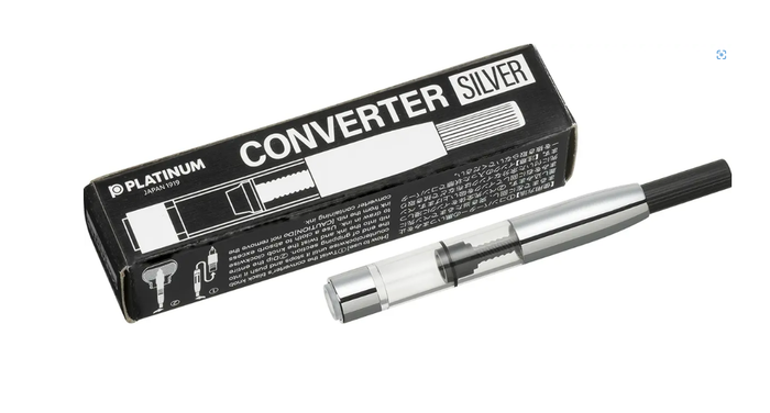 Platinum silver fountain pen converter for using bottled ink with compatible Platinum pens